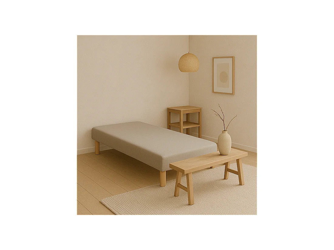 SOMMIER TAPISSIER GRIS 90x200 cm | FABRICATION FRANÇAISE ARTISANALE | PIEDS OFFERTS | HAUTEUR avec PIEDS 27 cm