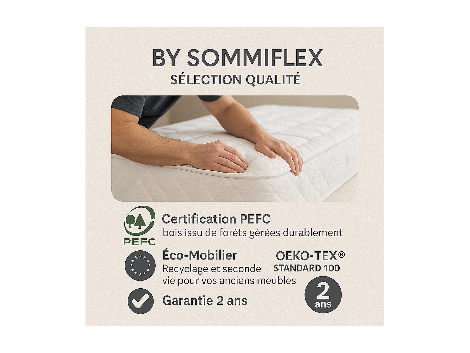 SOMMIER TAPISSIER GRIS 90x200 cm | FABRICATION FRANÇAISE ARTISANALE | PIEDS OFFERTS | HAUTEUR avec PIEDS 27 cm