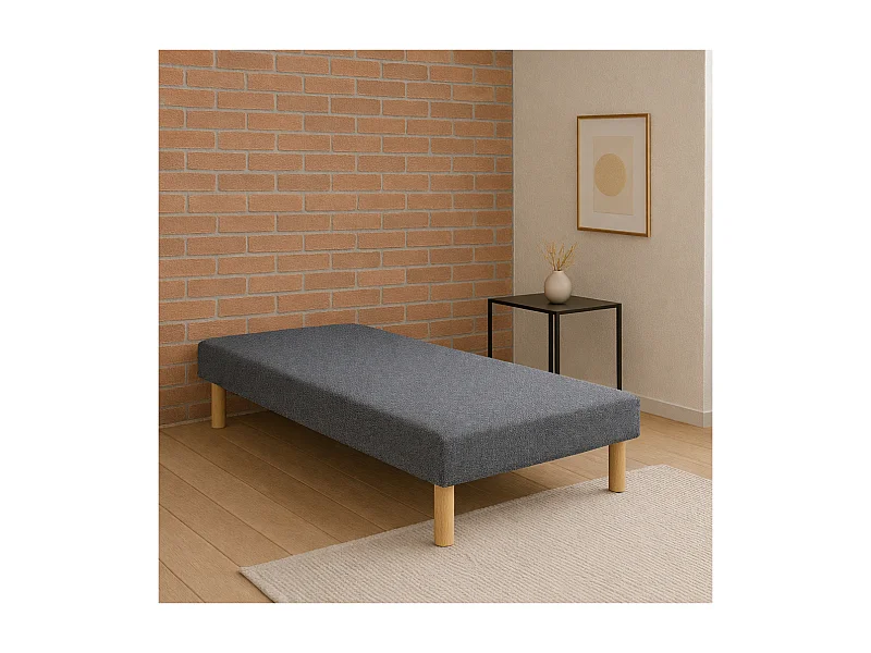 SOMMIER TAPISSIER GRIS 90x200 cm | FABRICATION FRANÇAISE ARTISANALE | PIEDS OFFERTS | HAUTEUR avec PIEDS 27 cm