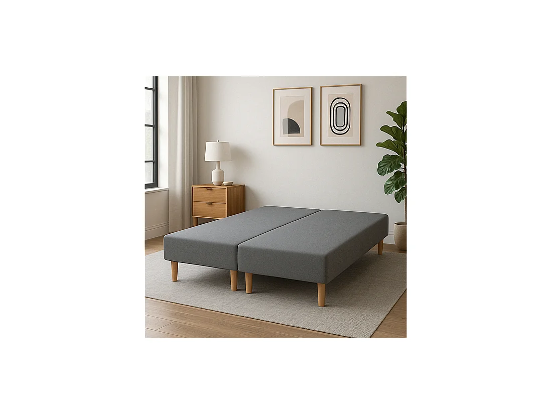 SOMMIER TAPISSIER GRIS 70x200x2 (140x200) | FABRICATION FRANÇAISE ARTISANALE | PIEDS OFFERTS | HAUTEUR avec PIEDS 27 cm