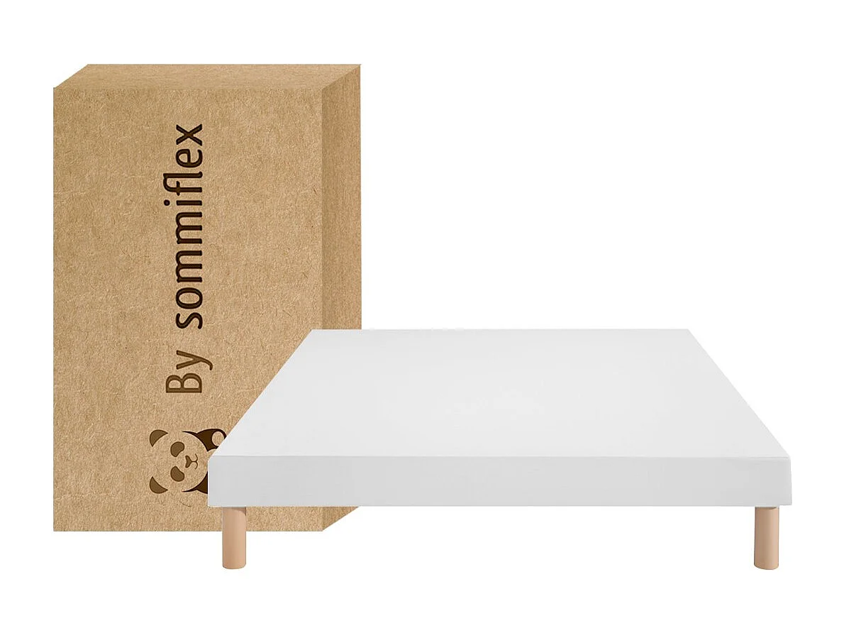 SOMMIER TAPISSIER BLANC 130x200 cm | FABRICATION FRANÇAISE ARTISANALE | PIEDS OFFERTS | HAUTEUR avec PIEDS 27 cm