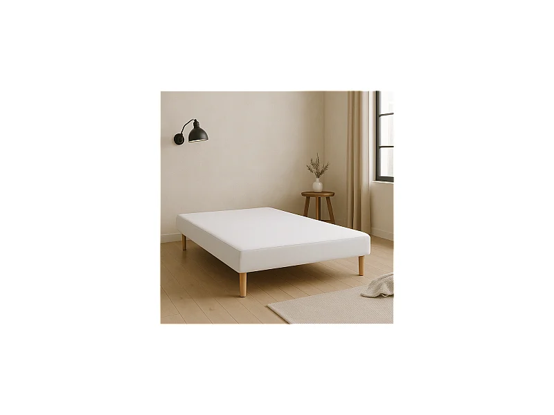 SOMMIER TAPISSIER BLANC 130x200 cm | FABRICATION FRANÇAISE ARTISANALE | PIEDS OFFERTS | HAUTEUR avec PIEDS 27 cm