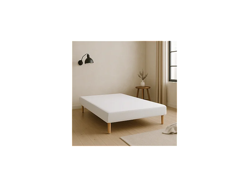 SOMMIER TAPISSIER BLANC 130x200 cm | FABRICATION FRANÇAISE ARTISANALE | PIEDS OFFERTS | HAUTEUR avec PIEDS 27 cm