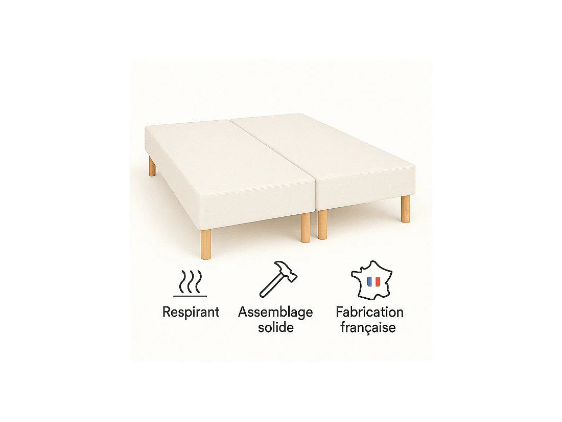 SOMMIER TAPISSIER BLANC 80x200x2 (160x200) | FABRICATION FRANÇAISE ARTISANALE | PIEDS OFFERTS | HAUTEUR avec PIEDS 27 cm