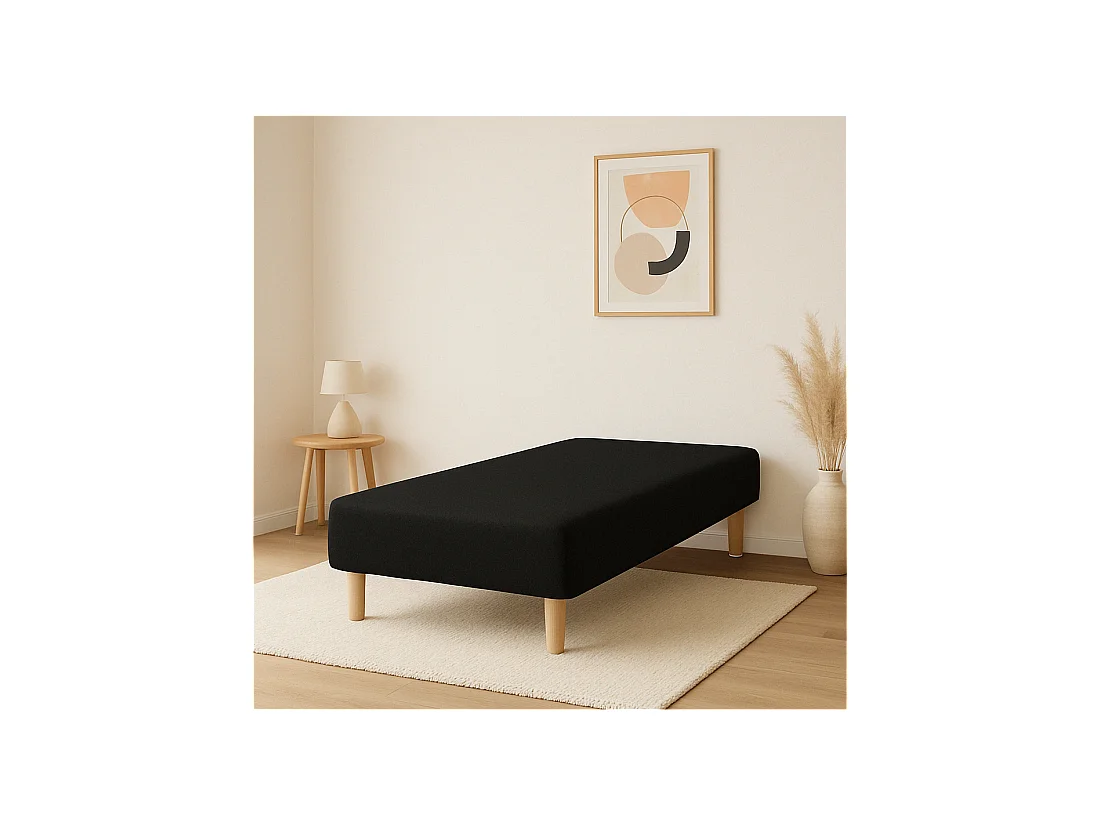 SOMMIER TAPISSIER NOIR 90x190 cm | FABRICATION FRANÇAISE ARTISANALE | PIEDS OFFERTS | HAUTEUR avec PIEDS 27 cm
