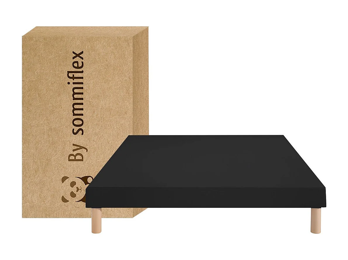 SOMMIER TAPISSIER NOIR 90x190 cm | FABRICATION FRANÇAISE ARTISANALE | PIEDS OFFERTS | HAUTEUR avec PIEDS 27 cm
