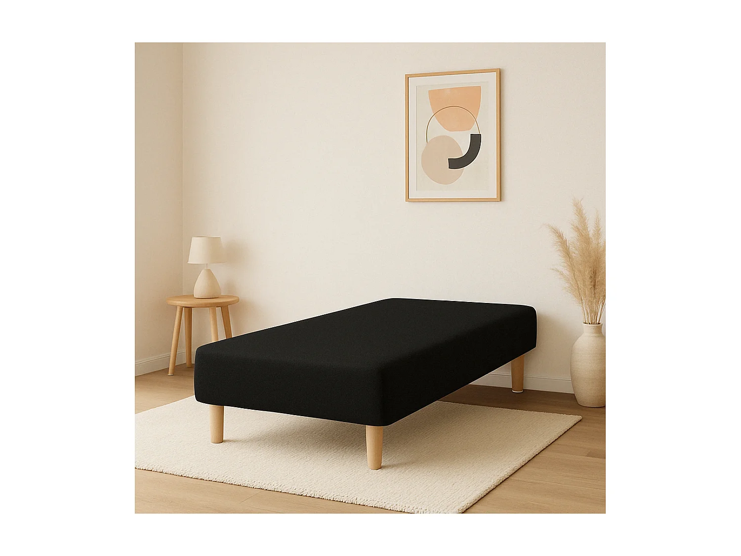 SOMMIER TAPISSIER NOIR 90x190 cm | FABRICATION FRANÇAISE ARTISANALE | PIEDS OFFERTS | HAUTEUR avec PIEDS 27 cm