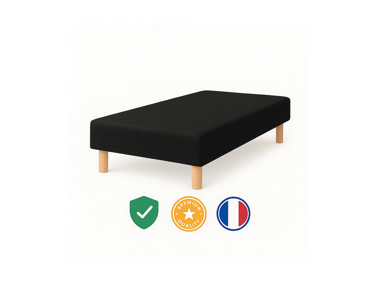 SOMMIER TAPISSIER NOIR 90x190 cm | FABRICATION FRANÇAISE ARTISANALE | PIEDS OFFERTS | HAUTEUR avec PIEDS 27 cm