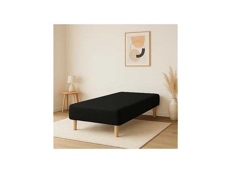 SOMMIER TAPISSIER NOIR 90x190 cm | FABRICATION FRANÇAISE ARTISANALE | PIEDS OFFERTS | HAUTEUR avec PIEDS 27 cm