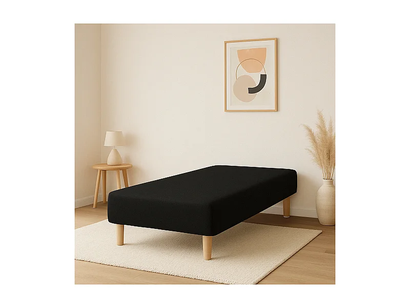 SOMMIER TAPISSIER NOIR 90x190 cm | FABRICATION FRANÇAISE ARTISANALE | PIEDS OFFERTS | HAUTEUR avec PIEDS 27 cm