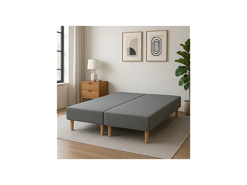 SOMMIER TAPISSIER GRIS 70x190x2 (140x190) | FABRICATION FRANÇAISE ARTISANALE | PIEDS OFFERTS | HAUTEUR avec PIEDS 27 cm