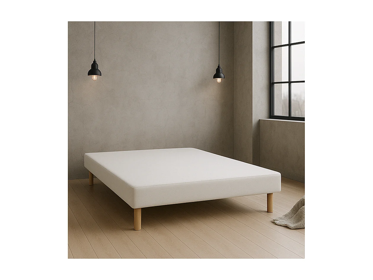 SOMMIER TAPISSIER BLANC 120x190 cm | FABRICATION FRANÇAISE ARTISANALE | PIEDS OFFERTS | HAUTEUR avec PIEDS 27 cm
