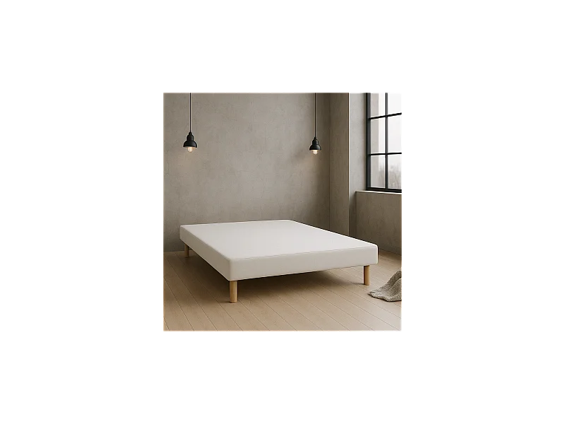 SOMMIER TAPISSIER BLANC 120x190 cm | FABRICATION FRANÇAISE ARTISANALE | PIEDS OFFERTS | HAUTEUR avec PIEDS 27 cm