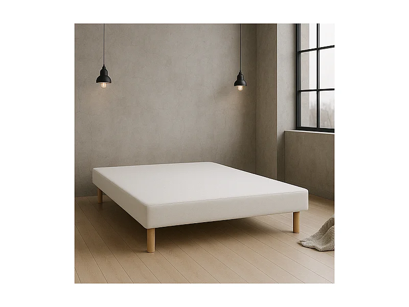 SOMMIER TAPISSIER BLANC 120x190 cm | FABRICATION FRANÇAISE ARTISANALE | PIEDS OFFERTS | HAUTEUR avec PIEDS 27 cm
