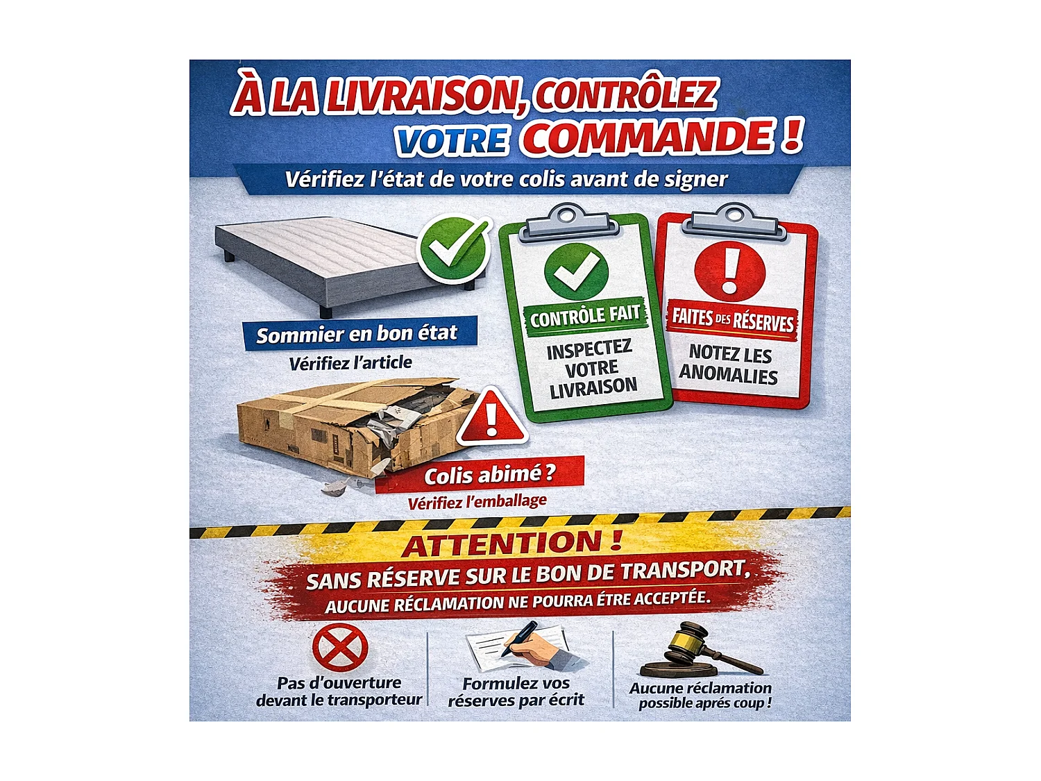 Sommier tapissier 90x200cm Fabrication Française + Pieds offerts