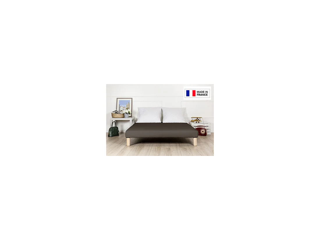 SOMMIER TAPISSIER MARRON 90x200 cm | FABRICATION FRANÇAISE ARTISANALE | PIEDS OFFERTS | HAUTEUR avec PIEDS 27 cm