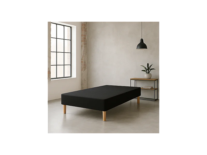 SOMMIER TAPISSIER NOIR 140x200 cm | FABRICATION FRANÇAISE ARTISANALE | PIEDS OFFERTS | HAUTEUR avec PIEDS 27 cm
