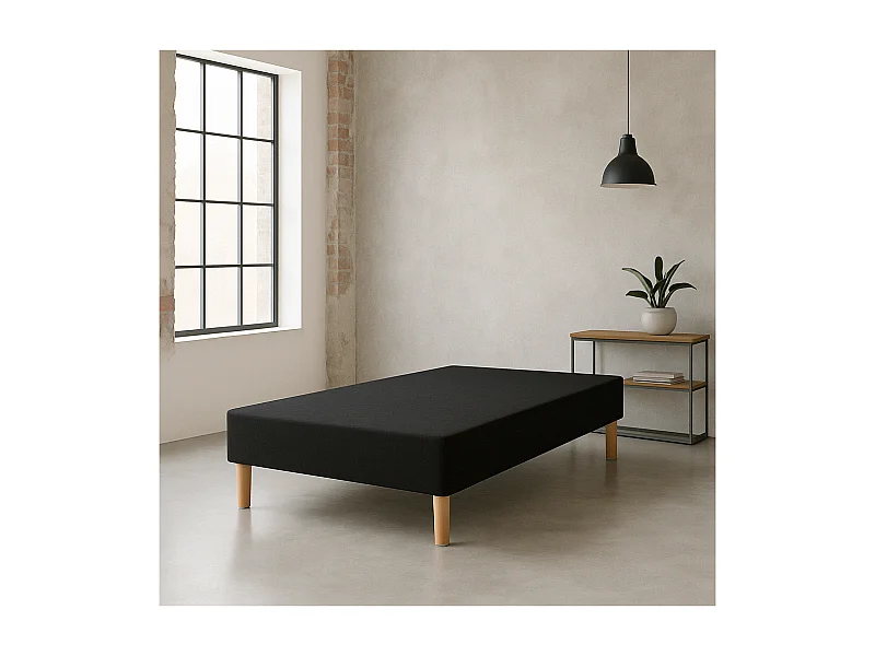 SOMMIER TAPISSIER NOIR 140x200 cm | FABRICATION FRANÇAISE ARTISANALE | PIEDS OFFERTS | HAUTEUR avec PIEDS 27 cm