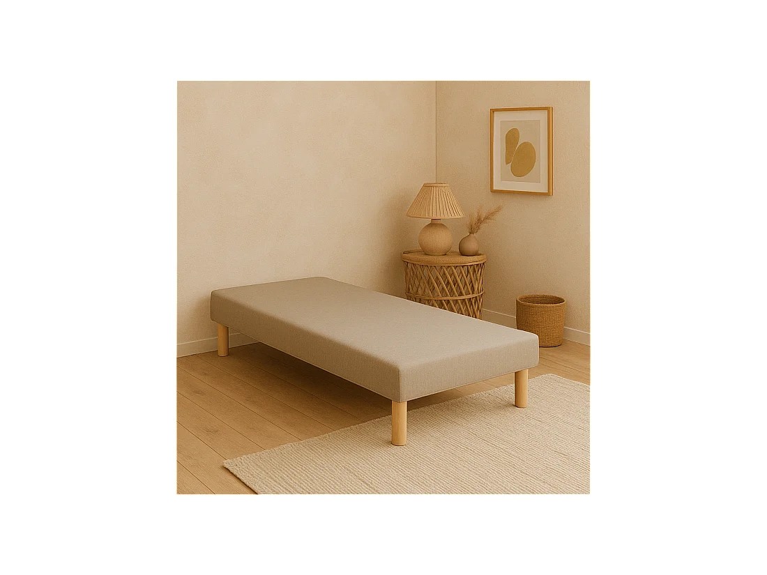 SOMMIER TAPISSIER GRIS 90x190 cm | FABRICATION FRANÇAISE ARTISANALE | PIEDS OFFERTS | HAUTEUR avec PIEDS 27 cm