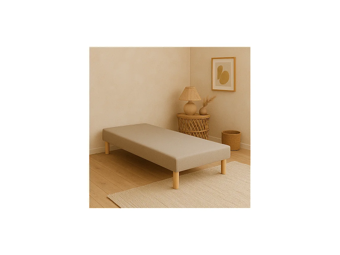 SOMMIER TAPISSIER GRIS 90x190 cm | FABRICATION FRANÇAISE ARTISANALE | PIEDS OFFERTS | HAUTEUR avec PIEDS 27 cm