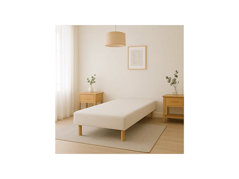 SOMMIER TAPISSIER BLANC 90x200 cm | FABRICATION FRANÇAISE ARTISANALE | PIEDS OFFERTS | HAUTEUR avec PIEDS 27 cm