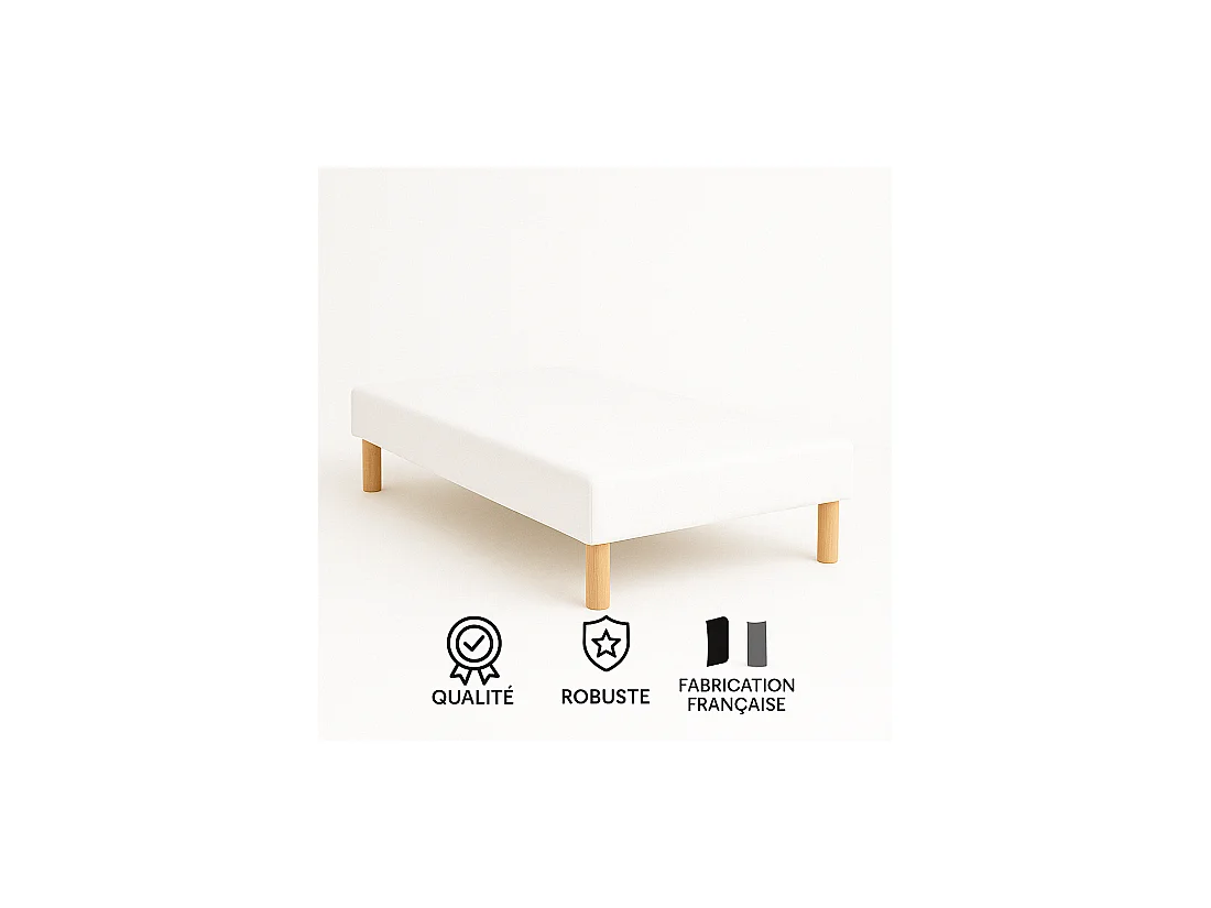 SOMMIER TAPISSIER BLANC 90x200 cm | FABRICATION FRANÇAISE ARTISANALE | PIEDS OFFERTS | HAUTEUR avec PIEDS 27 cm