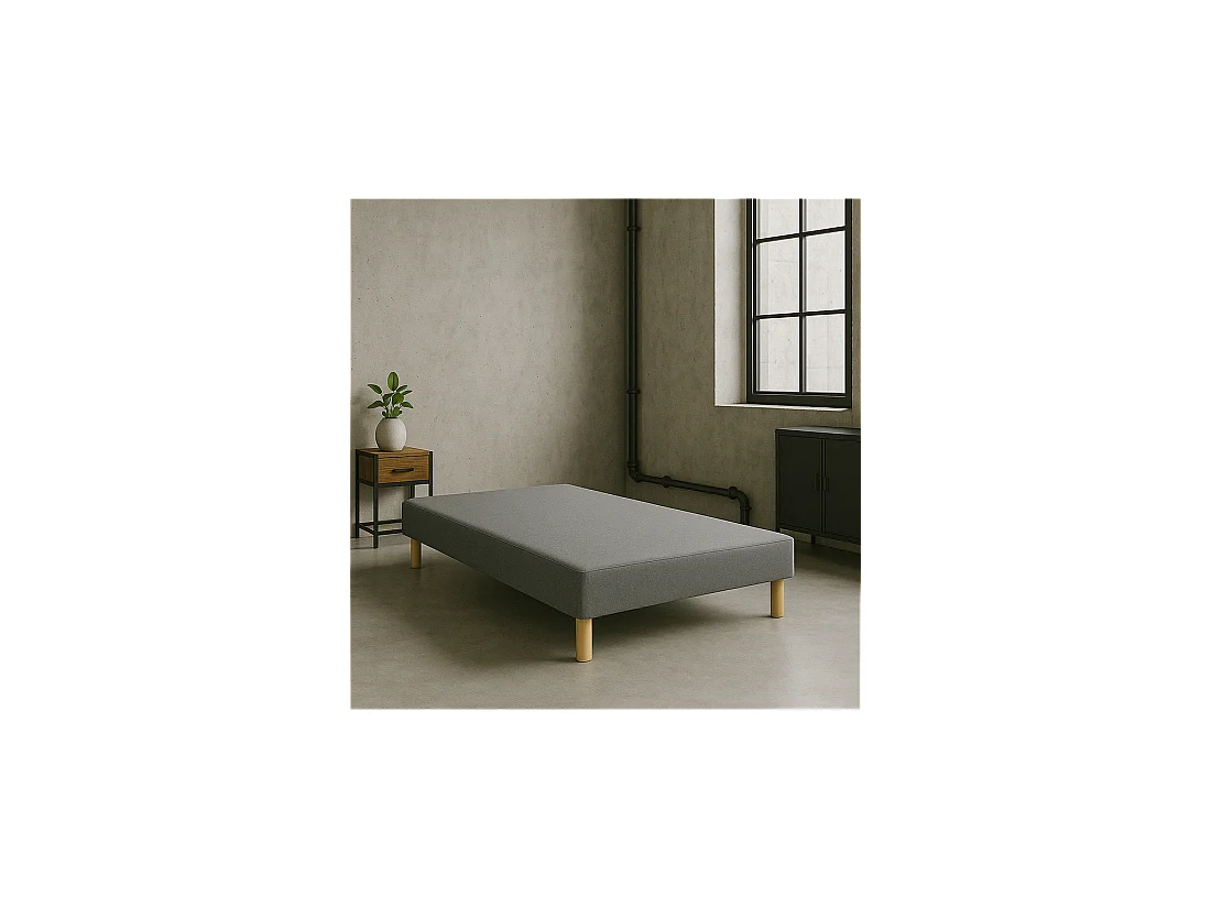 SOMMIER TAPISSIER GRIS 120x190 cm | FABRICATION FRANÇAISE ARTISANALE | PIEDS OFFERTS | HAUTEUR avec PIEDS 27 cm