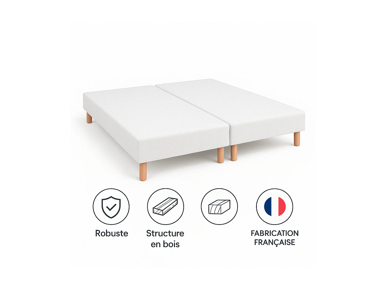 SOMMIER TAPISSIER BLANC 70x200x2 (140x200) | FABRICATION FRANÇAISE ARTISANALE | PIEDS OFFERTS | HAUTEUR avec PIEDS 27 cm