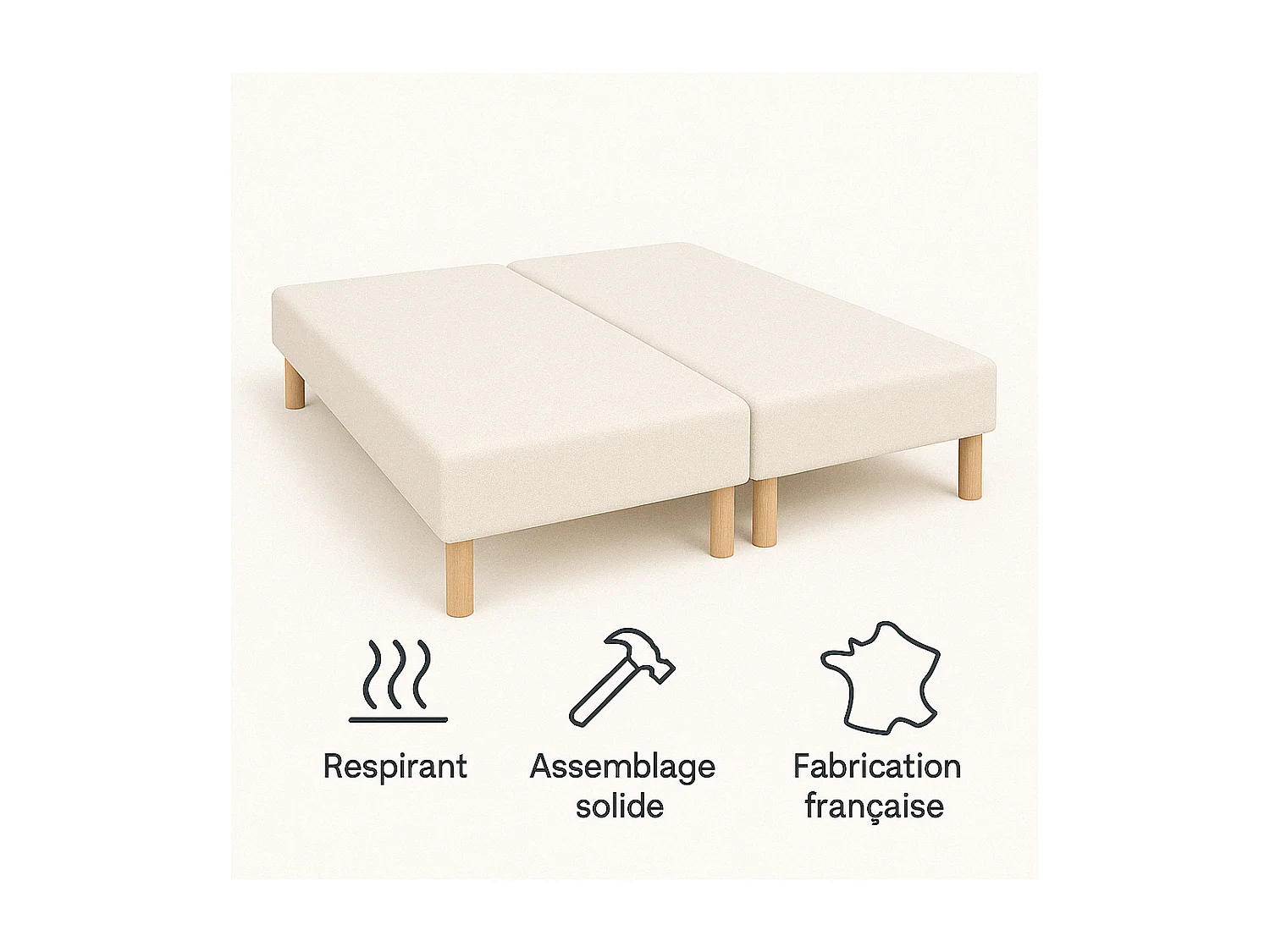 Sommier tapissier 160x200 (80x200x2) fabrication française + pieds offerts