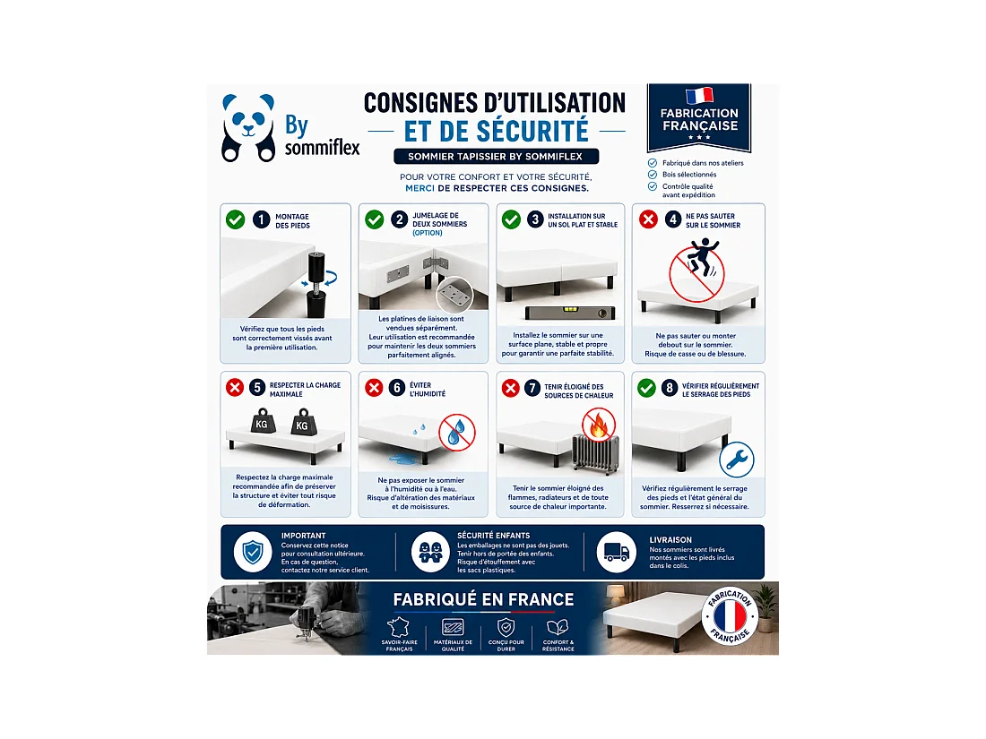 Sommier tapissier 160x200 (80x200x2) fabrication française + pieds offerts