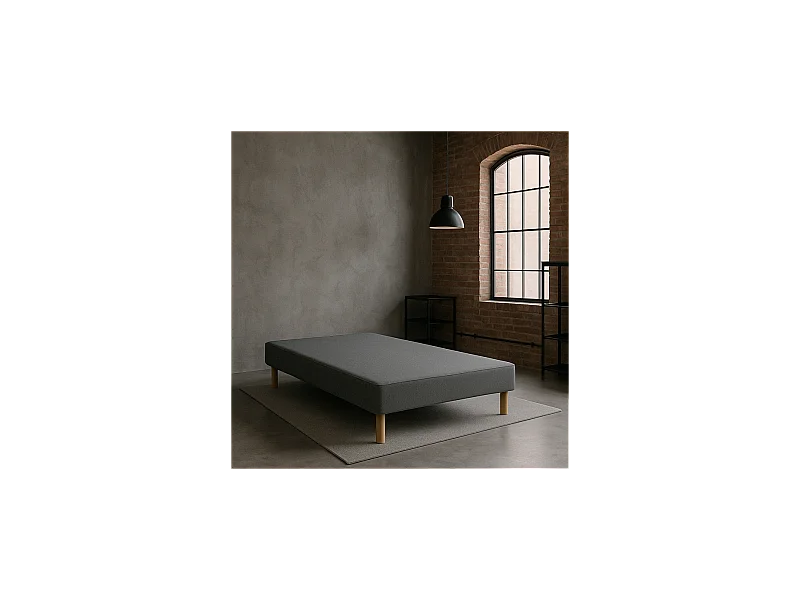 SOMMIER TAPISSIER GRIS 140x190 cm FABRICATION FRANÇAISE ARTISANALE PIEDS OFFERTS HAUTEUR avec PIEDS 27 cm