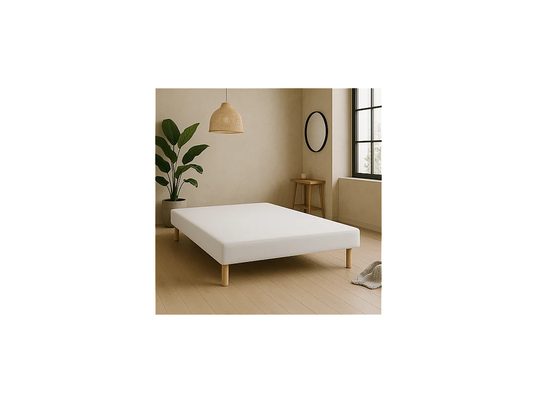SOMMIER TAPISSIER BLANC 140x200 cm | FABRICATION FRANÇAISE ARTISANALE | PIEDS OFFERTS | HAUTEUR avec PIEDS 27 cm