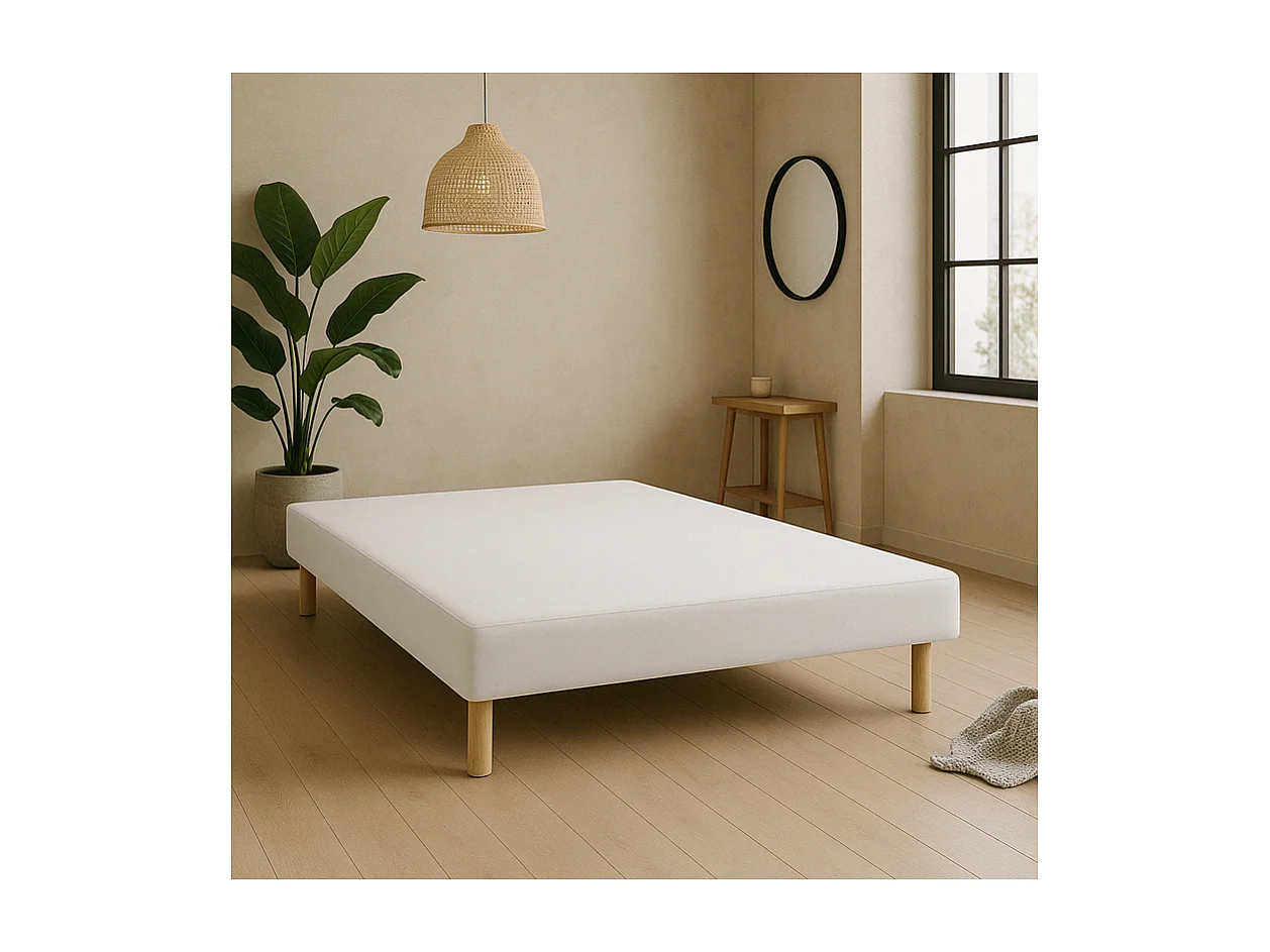 SOMMIER TAPISSIER BLANC 140x200 cm | FABRICATION FRANÇAISE ARTISANALE | PIEDS OFFERTS | HAUTEUR avec PIEDS 27 cm