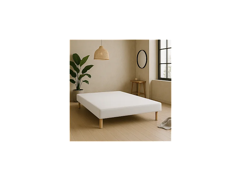 SOMMIER TAPISSIER BLANC 140x200 cm | FABRICATION FRANÇAISE ARTISANALE | PIEDS OFFERTS | HAUTEUR avec PIEDS 27 cm