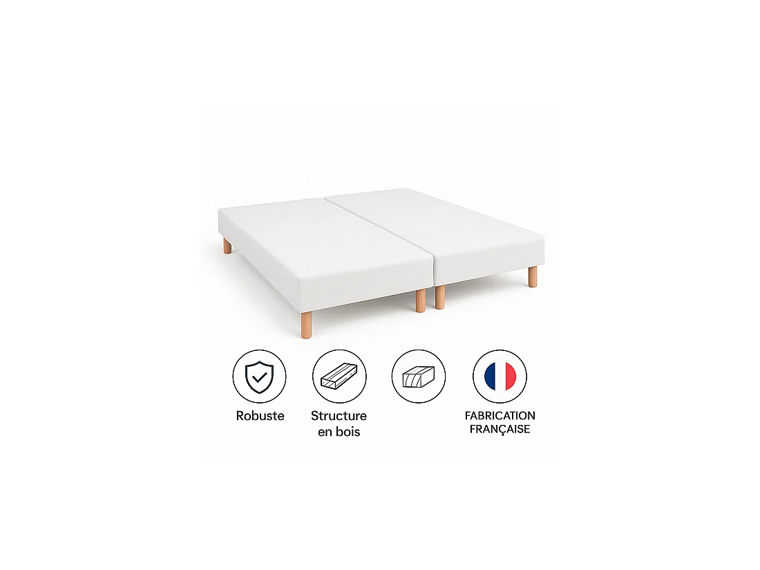 SOMMIER TAPISSIER BLANC 70x190x2 (140x190) | FABRICATION FRANÇAISE ARTISANALE | PIEDS OFFERTS | HAUTEUR avec PIEDS 27 cm