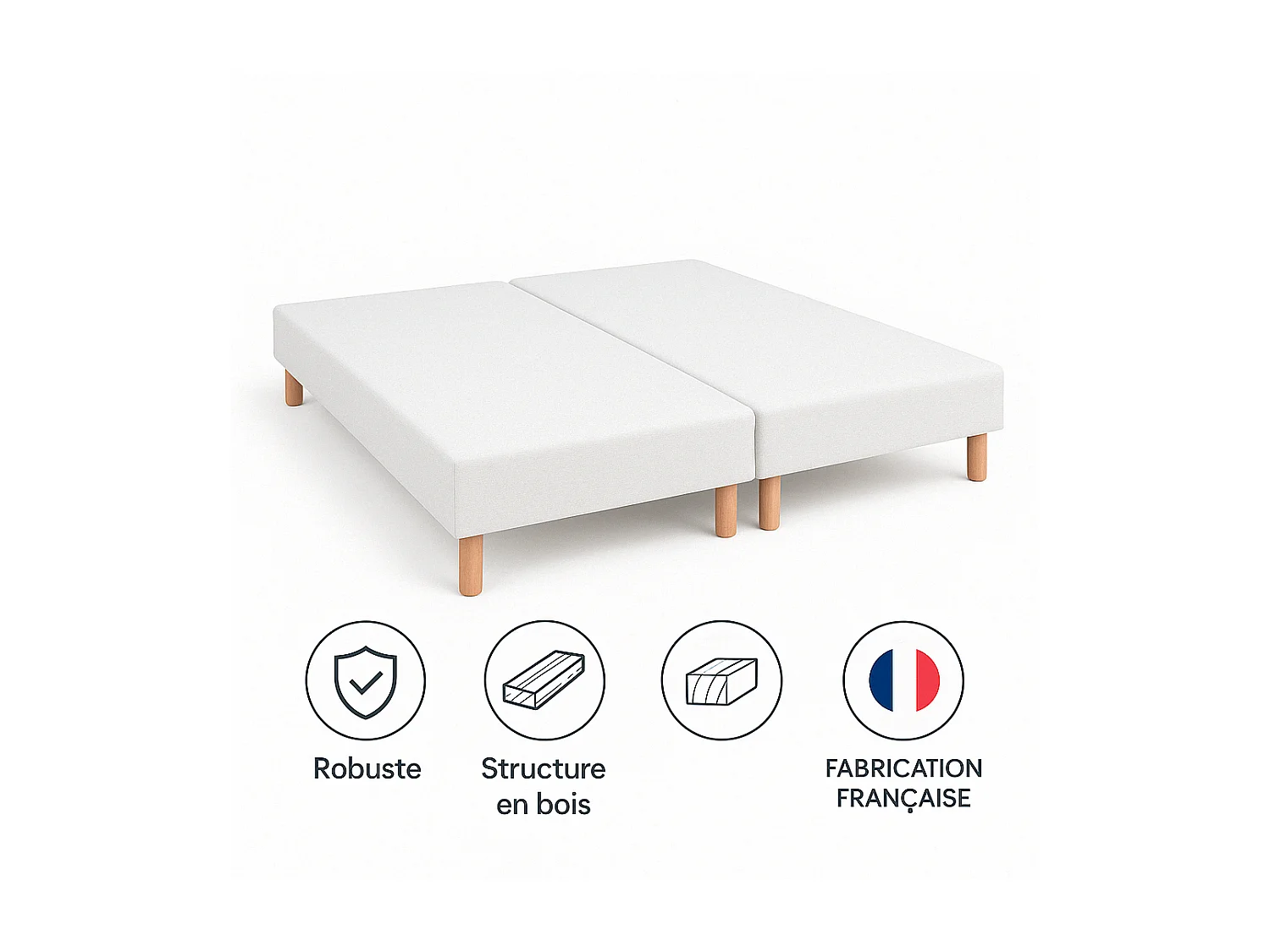 SOMMIER TAPISSIER BLANC 70x190x2 (140x190) | FABRICATION FRANÇAISE ARTISANALE | PIEDS OFFERTS | HAUTEUR avec PIEDS 27 cm