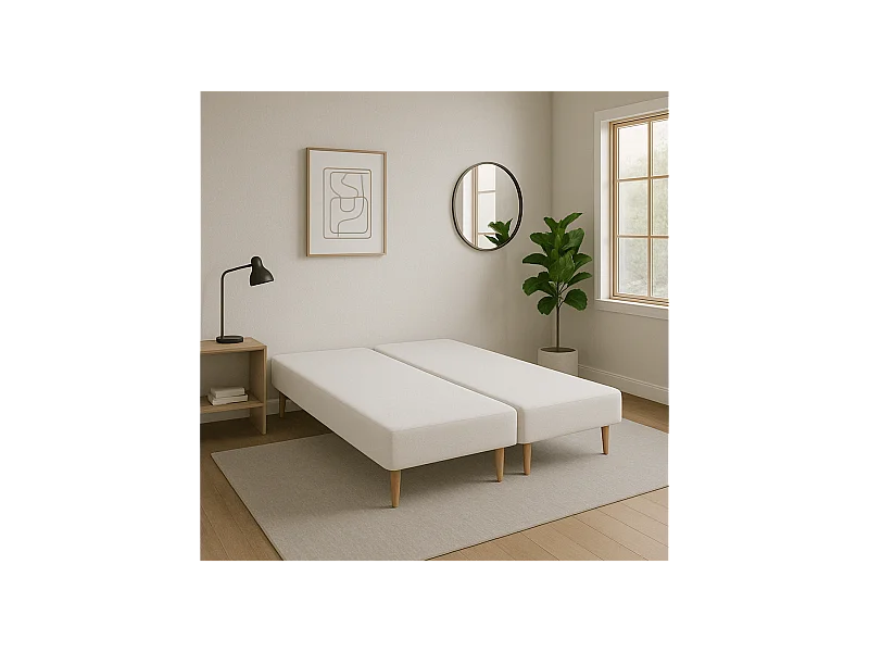 SOMMIER TAPISSIER BLANC 70x190x2 (140x190) | FABRICATION FRANÇAISE ARTISANALE | PIEDS OFFERTS | HAUTEUR avec PIEDS 27 cm