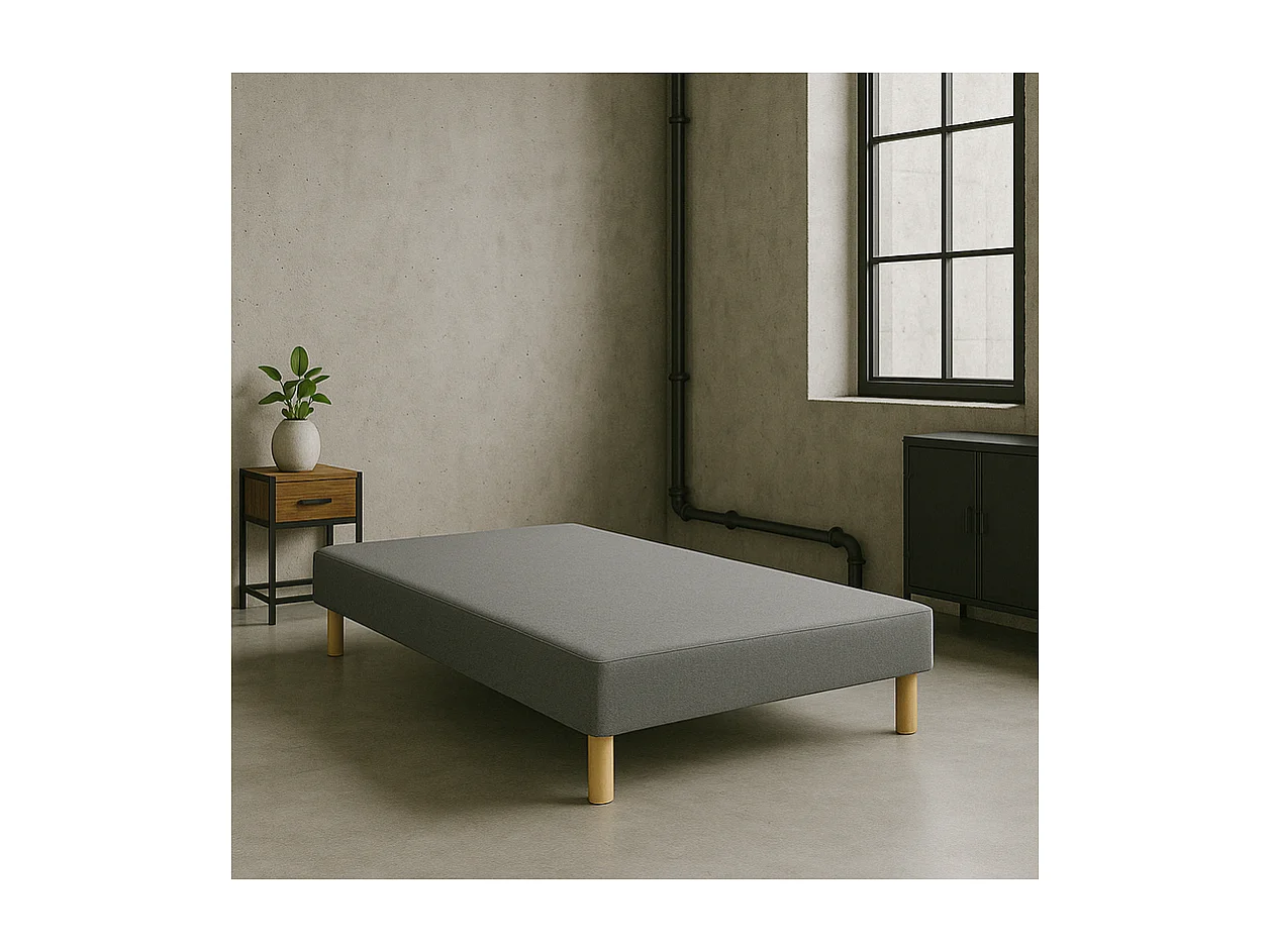 SOMMIER TAPISSIER GRIS 140x200 cm | FABRICATION FRANÇAISE ARTISANALE | PIEDS OFFERTS | HAUTEUR avec PIEDS 27 cm