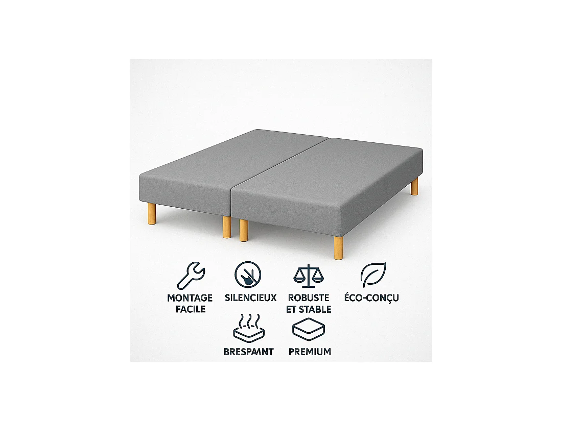 SOMMIER TAPISSIER GRIS 90x200x2 cm (180x200) | FABRICATION FRANÇAISE ARTISANALE | PIEDS OFFERTS | HAUTEUR avec PIEDS 27 cm