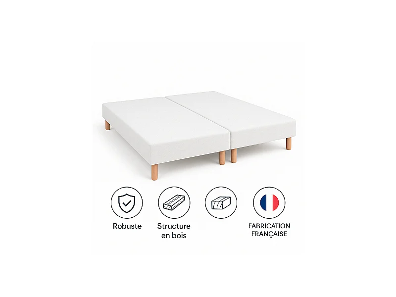 SOMMIER TAPISSIER BLANC 100x200x2 (200x200) | FABRICATION FRANÇAISE ARTISANALE | PIEDS OFFERTS | HAUTEUR avec PIEDS 27 cm