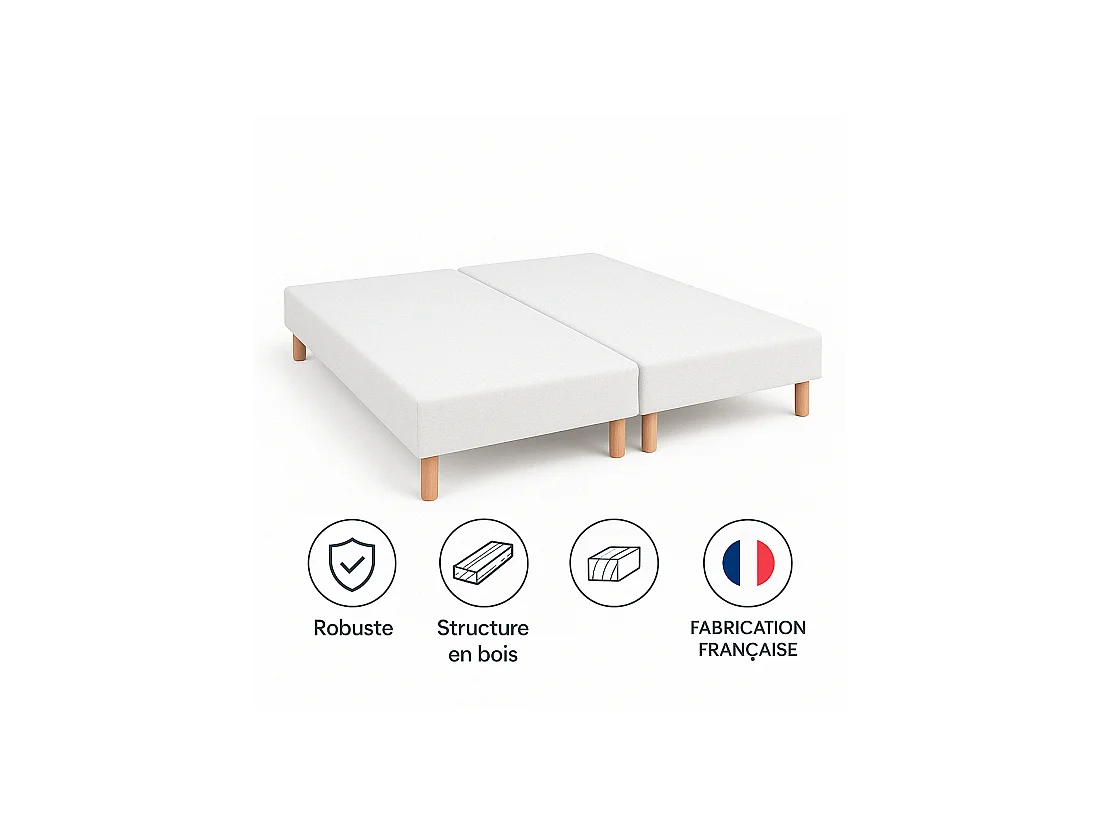 SOMMIER TAPISSIER BLANC 100x200x2 (200x200) | FABRICATION FRANÇAISE ARTISANALE | PIEDS OFFERTS | HAUTEUR avec PIEDS 27 cm