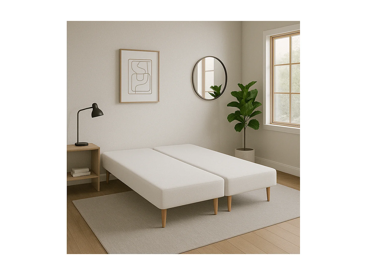 SOMMIER TAPISSIER BLANC 100x200x2 (200x200) | FABRICATION FRANÇAISE ARTISANALE | PIEDS OFFERTS | HAUTEUR avec PIEDS 27 cm