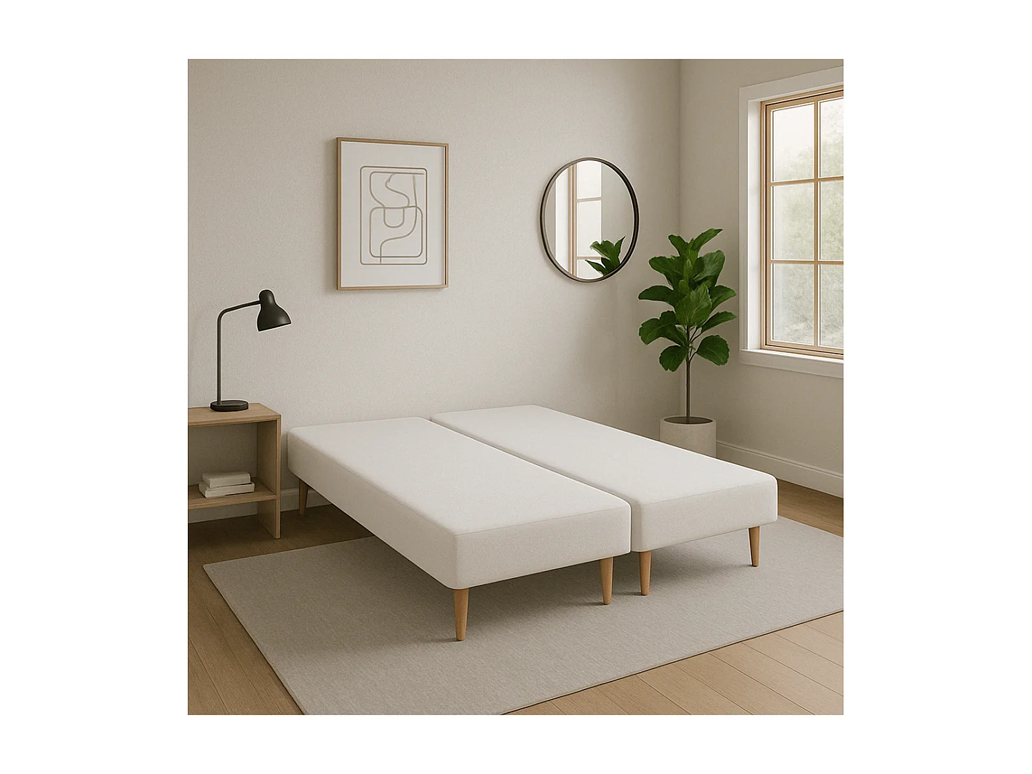 SOMMIER TAPISSIER BLANC 100x200x2 (200x200) | FABRICATION FRANÇAISE ARTISANALE | PIEDS OFFERTS | HAUTEUR avec PIEDS 27 cm