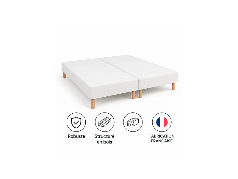 SOMMIER TAPISSIER BLANC 100x200x2 (200x200) | FABRICATION FRANÇAISE ARTISANALE | PIEDS OFFERTS | HAUTEUR avec PIEDS 27 cm