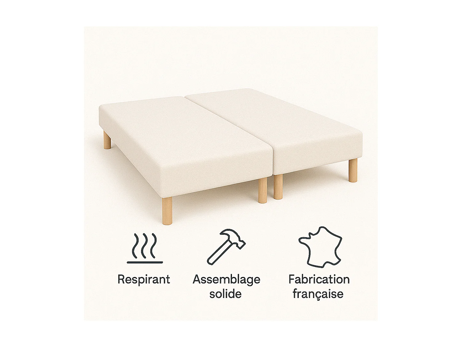 SOMMIER TAPISSIER NOIR 70x200x2 (140x200) | FABRICATION FRANÇAISE ARTISANALE | PIEDS OFFERTS | HAUTEUR avec PIEDS 27 cm