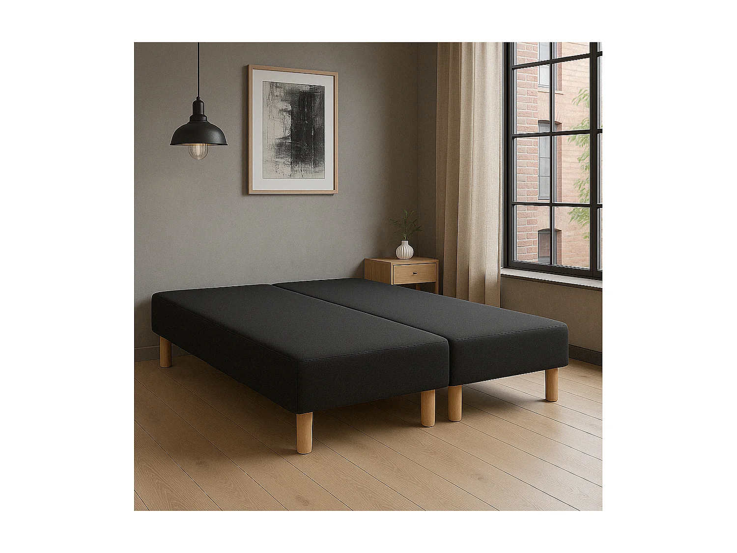 SOMMIER TAPISSIER NOIR 70x200x2 (140x200) | FABRICATION FRANÇAISE ARTISANALE | PIEDS OFFERTS | HAUTEUR avec PIEDS 27 cm