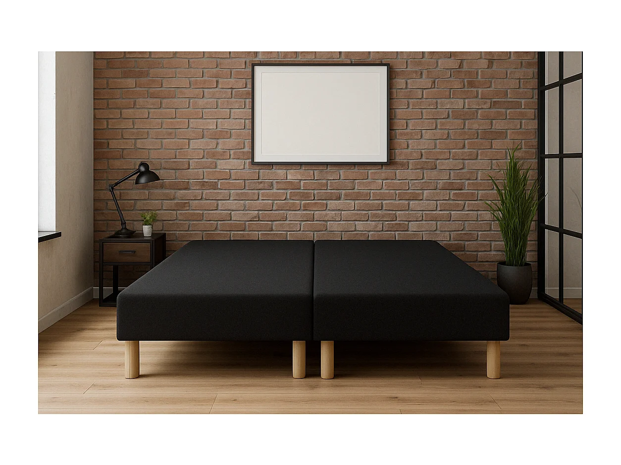 SOMMIER TAPISSIER NOIR 70x200x2 (140x200) | FABRICATION FRANÇAISE ARTISANALE | PIEDS OFFERTS | HAUTEUR avec PIEDS 27 cm