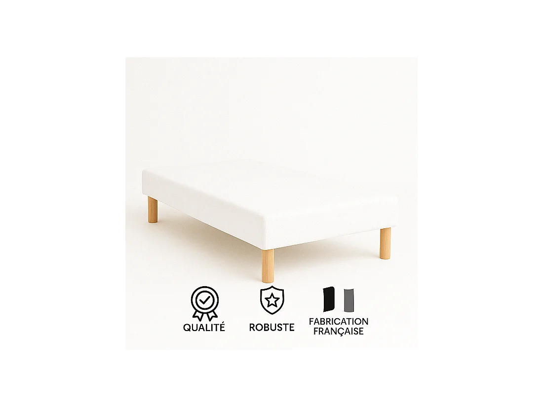 SOMMIER TAPISSIER BLANC 100x200 cm | FABRICATION FRANÇAISE ARTISANALE | PIEDS OFFERTS | HAUTEUR avec PIEDS 27 cm