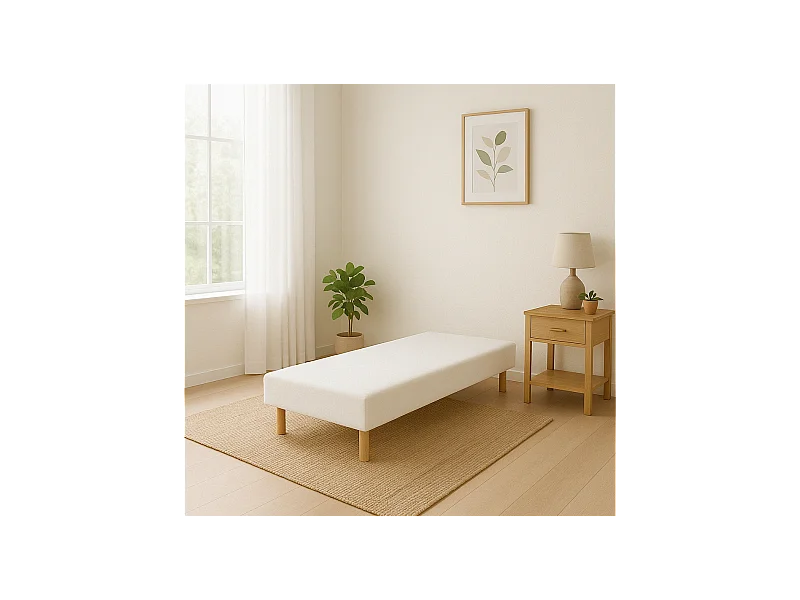 SOMMIER TAPISSIER BLANC 100x200 cm | FABRICATION FRANÇAISE ARTISANALE | PIEDS OFFERTS | HAUTEUR avec PIEDS 27 cm