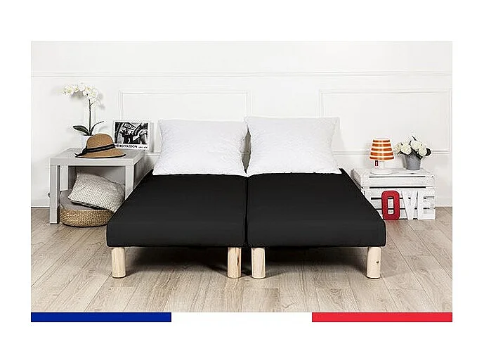 Sommier tapissier 180x200cm (90x200x2) Fabrication Française + Pieds offerts